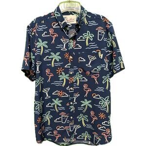 Chubbies Neon Flamingo Cocktail Print Shirt Size Medium